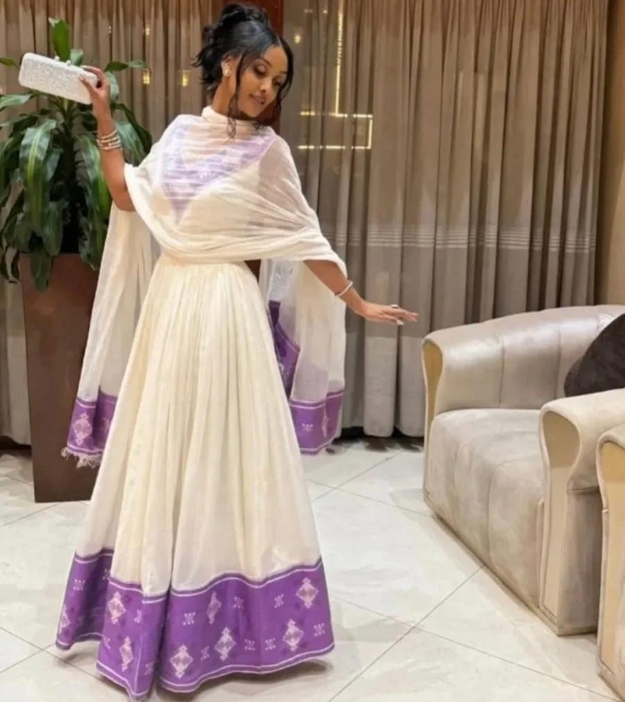 purple habesha dress Purple Ethiopian Dress Eritrean Dress Traditiona Dress Kamis Habsha Dress Zuria